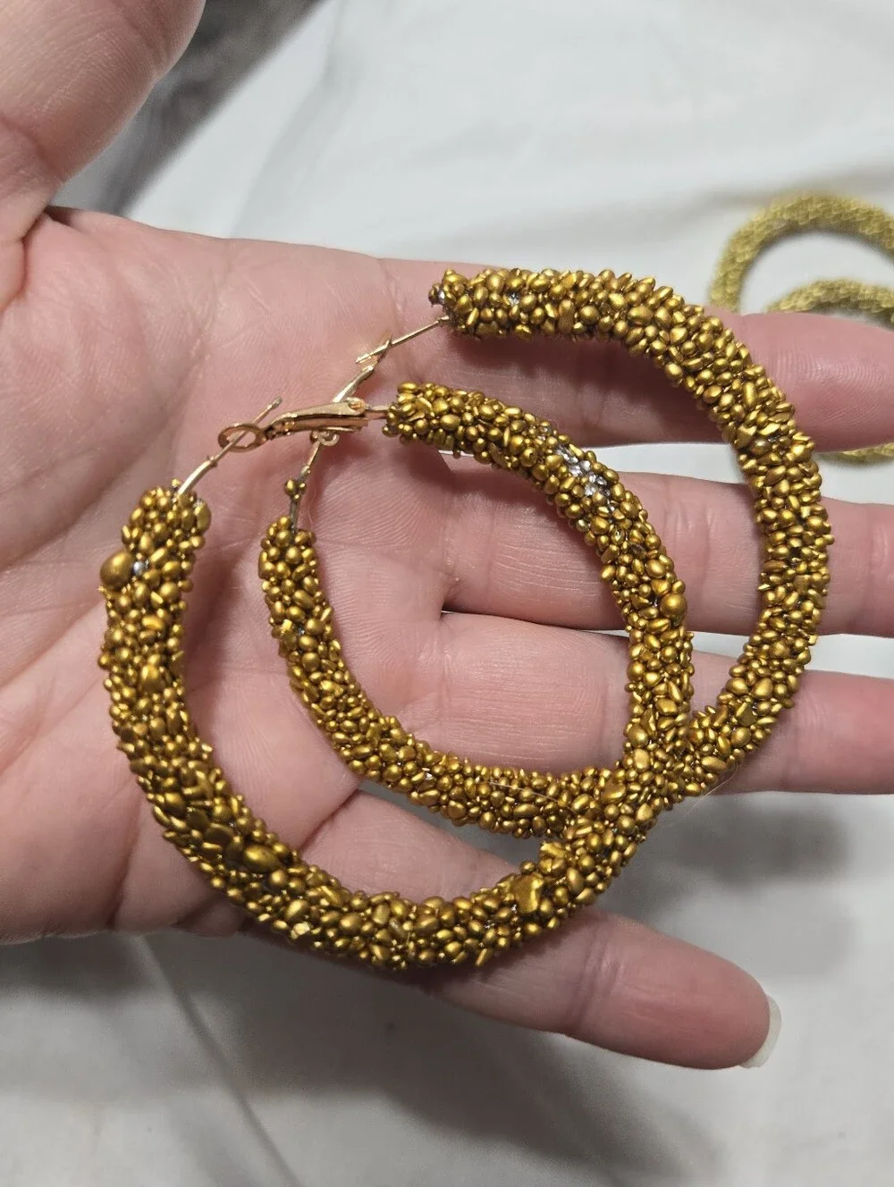 Set Of 4 Large Hoop Beaded Earrings Silver, Gold, Multicolor, Bronze
